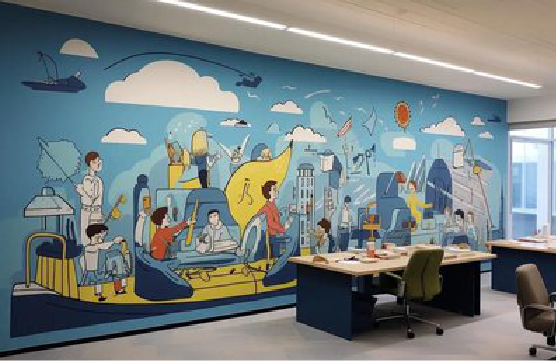 井研办公室墙绘的特点。